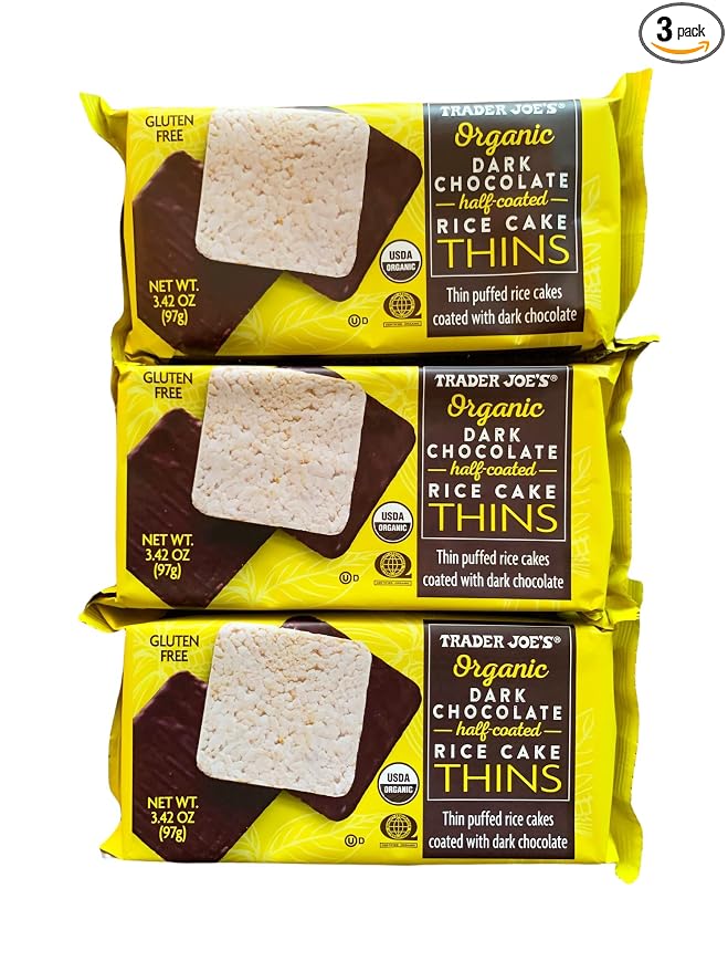 Trader Joe's Organic Dark Chocolate Puffed Rice Cake Thins | Gluten Free, Pack of 3