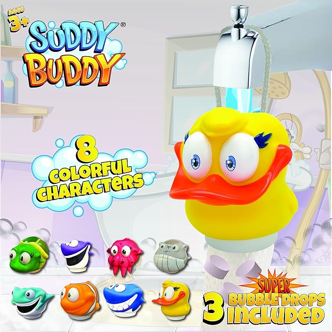 Suddy Buddy® Bubble Maker for Bathtub | Fun Kid Bubble Bath Toys | Bath Bubbler for Boys & Girls Ages 3+ | Includes 1 Foam Dispenser, 1 Trading Card & 3 Super-Bubble Drops | Sammy Shark