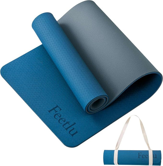 Extra Thick Yoga Mat with Carry Strap, 10mm Non-Slip Exercise Mat, 72 x 24 Inch Cushioned Workout Mat for Yoga, Pilates, Stretching & Floor Exercises