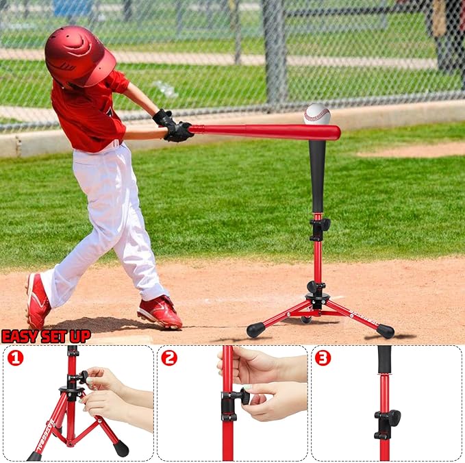 Baseball Tee for Kids,Youth Stand Set,Teeball Set,Youth Baseball,Softball Batting Tee Set,Easy Adjustable Height