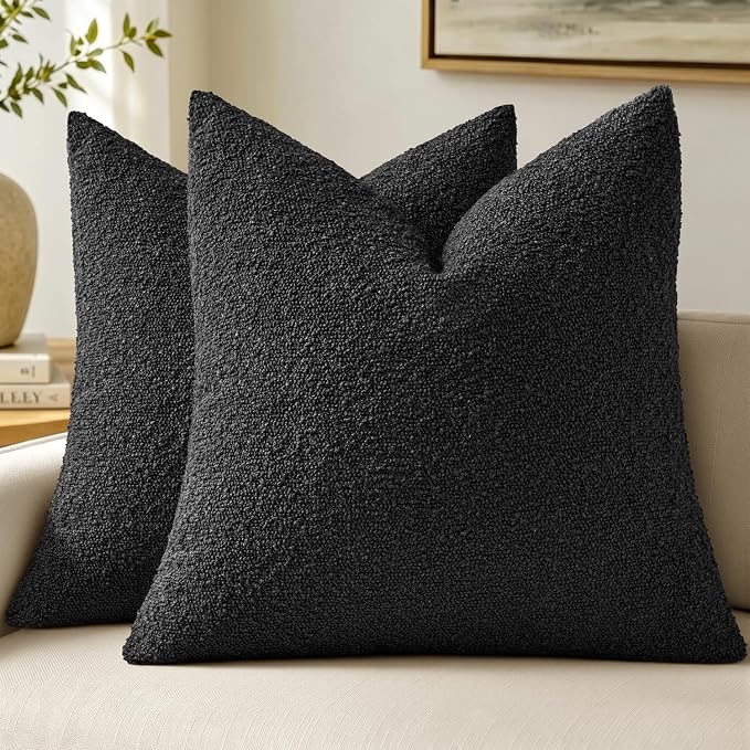 MIULEE 24x24 Decorative Euro Sham Boucle Couch Pillow Covers Black | Set of 2 Textured Neutral Throw Pillow Covers, Accent Solid Pillowcases, Sofa Living Room Home Decor