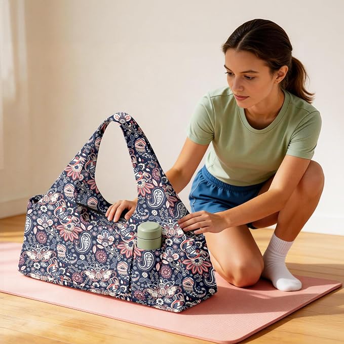 Women's Yoga Bag with Yoga Mat Carrier - Large Mat Pocket Fitness Tote for Pilates, Gym, Travel, Office & Beach