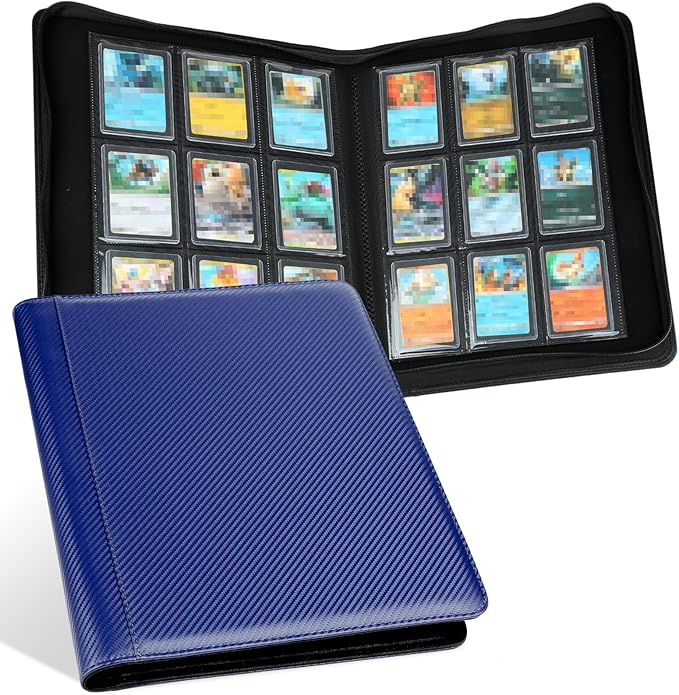 GERMUN Toploader Binder, Holds 288 Toploaders, 9 Pocket Top Loader Binders with Sleeves for 3 x 4'' Toploaders, Double-Sided Pocket Top Loader Storage Binder, Trading Card Binder - Carbon Blue