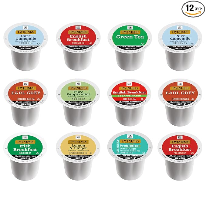 Twinings Tea K Cup Pod Sampler Variety Box (12 Count) 9 Flavours for Keurig Single Serve Brewers, Contains Black, Green, Herbal and Decaffeinated Teas for Tea Lovers