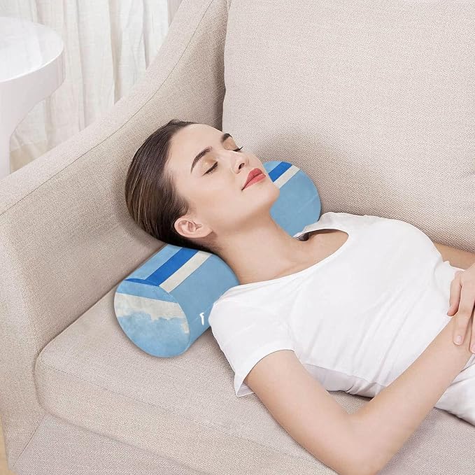 Bolster Pillow for Bed Small Neck Roll Pillow Round Pillows for Couch Cylinder Pillows Decorative Bolster Cover with Zipper Light Blue Stripe