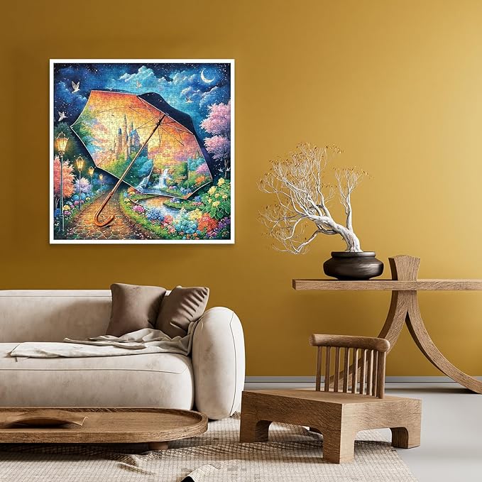 Aesthetic Garden Puzzles for Adults 1000 Pieces, Beautiful Umbrella Landscape Flower Plant Jigsaw Puzzles, Colorful Art Nature Floral Sunset Scenic Wildflower Puzzle