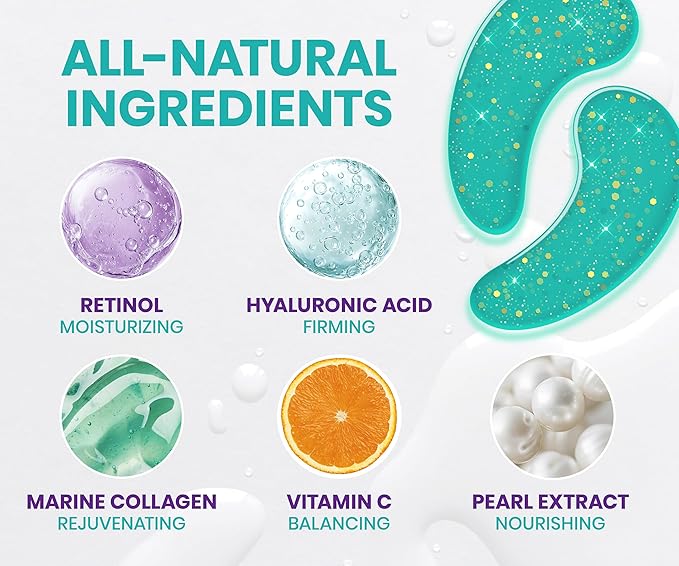 Stylia Under Eye Patches for Puffy Eyes and Dark Circles (30 Pairs) - Marine Collagen Under Eye Mask with Retinol, Vitamin C, Hyaluronic Acid, Pearl Extract - Eye Masks for Dark Circles and Puffiness