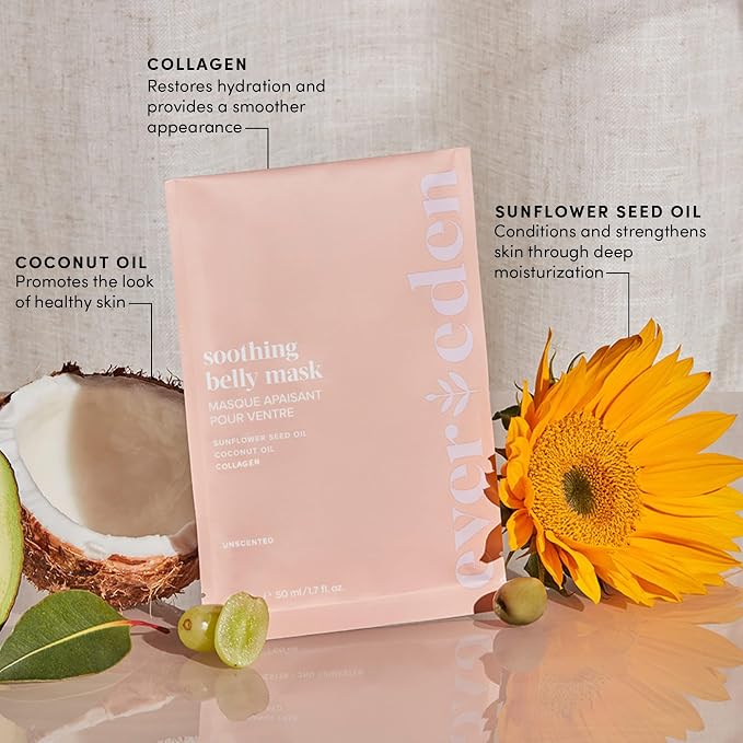 Evereden Soothing Belly Mask for Stretch Marks - One Size | 1 count | Belly Mask for Pregnancy | Clean Pregnancy Skincare | Non-toxic and Fragrance Free | Valentine Gifts for Women (Pack of 3)