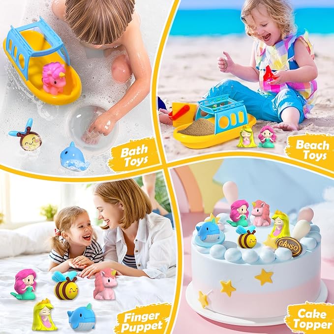 Oriate Mermaid Princess Finger Puppets Bath Toys(5 PCS) for Kids Toddlers 1-3 with Bath Boat, Baby Bathtub Shower Toys, Animal Whale Bee, Floating Water Beach Pool Toys