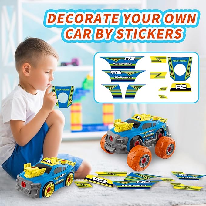 Pup Go 3-in-1 Construction Car for Boys Ages 3+ Years Old, Take Apart Car with Electric Drill, 46 Pcs Cars Building Kit, Build Your Own Toy Cars with Tools, Ideal STEM Present for Kids Children(Blue)