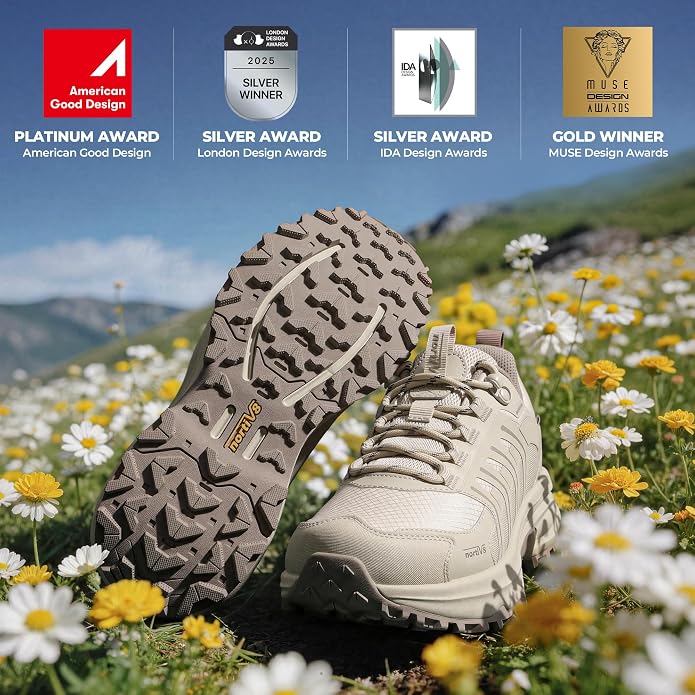 NORTIV 8 Women's Waterproof Hiking Shoes Lightweight Travel for Walking All Day Comfort Non-Slip Outdoor Trekking Camping Climbing Fashion Sneakers Armadillo FieldLite