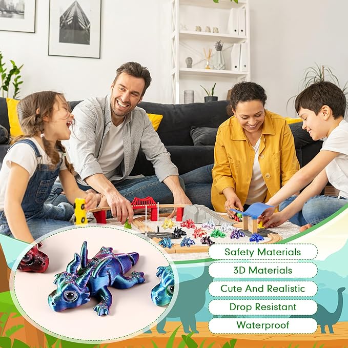 Honoson 12 Pcs 3D Printed Fidget Toy 3D Printed Dragon Small Animal Toy Flexible Cute Articulating Pet Stress Relief Fidget Toys for Play and Display(5cm)
