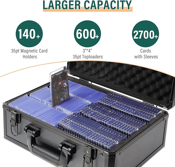 EcoVibe Trading Card Storage Box for 3" X 4" 35PT Toploaders 600+, Toploader Storage Box with 6 Foam Stoppers, Fits Toploader Magnetic Holders MTG Baseball Sports Top Loaders Holder（Black）