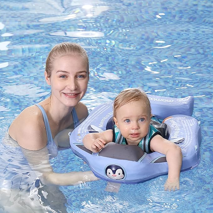 Baby Floats for Pool with Canopy Removable Sun Protection Canopy Mambobaby Float Non Inflatable Upgrade Add Tail Avoid Flip Waterproof Skin-Friendly Infant Swim Float 3-24 Months