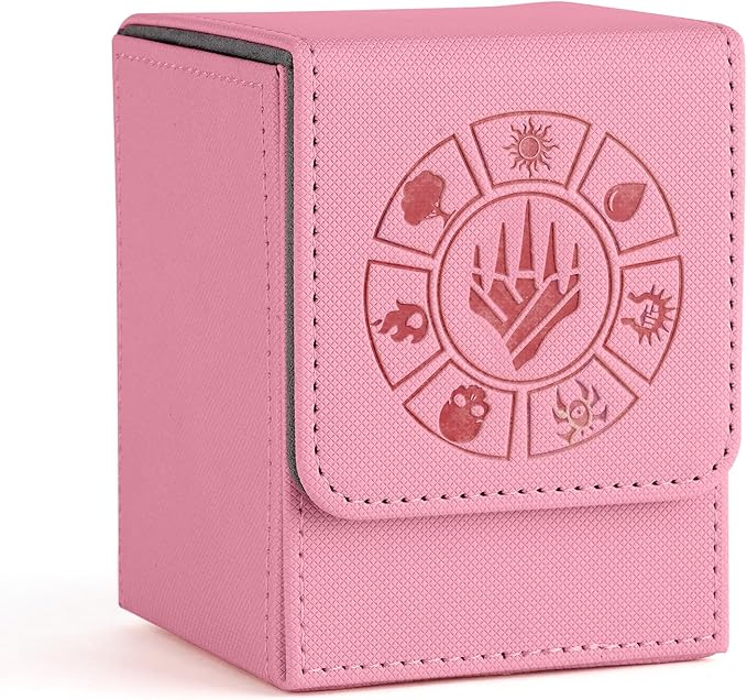 Arkeiliy Card Deck Box, 110+ Storage MTG Deck Box with 50 Pcs Card Sleeve, Collectible Trading Card Cases for Magic Commander and More (Pink)