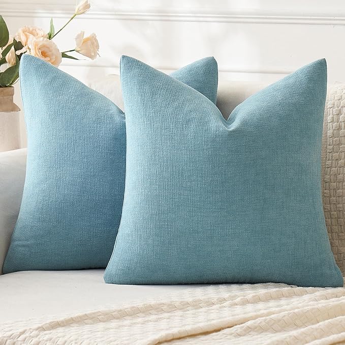 MIULEE Smoke Blue Chenille Couch Euro Throw Pillow Covers, 22x22 | Set of 2, Soft Coastal Home Decor, Modern Farmhouse Decorative Pillowcases for Sofa Living Room Bed