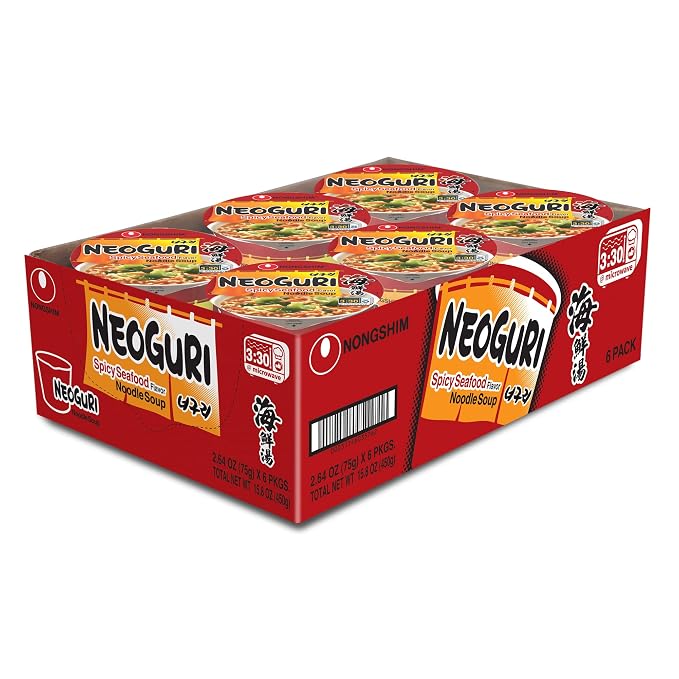 Nongshim Ramen Noodles,Gourmet Instant Ramen cup,Premium Microwavable Noodle Soup,Neoguri Spicy Seafood,2.64 Ounce,(Pack of 12)