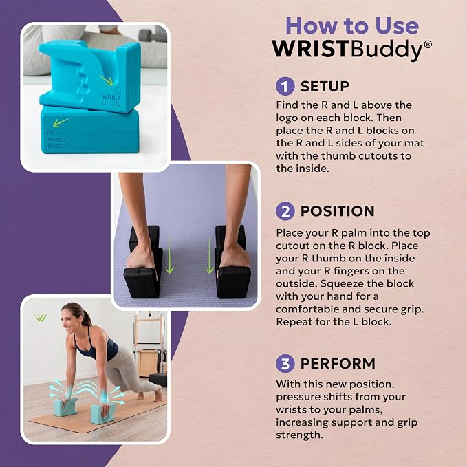 WRISTBuddy® Hand-Shaped Ergonomic Yoga Blocks for Optimal Wrist Support During Yoga, Pilates, Pushups, Planks, and Handstands - Patented Non Slip Blocks for Enhanced Stability and Comfort.