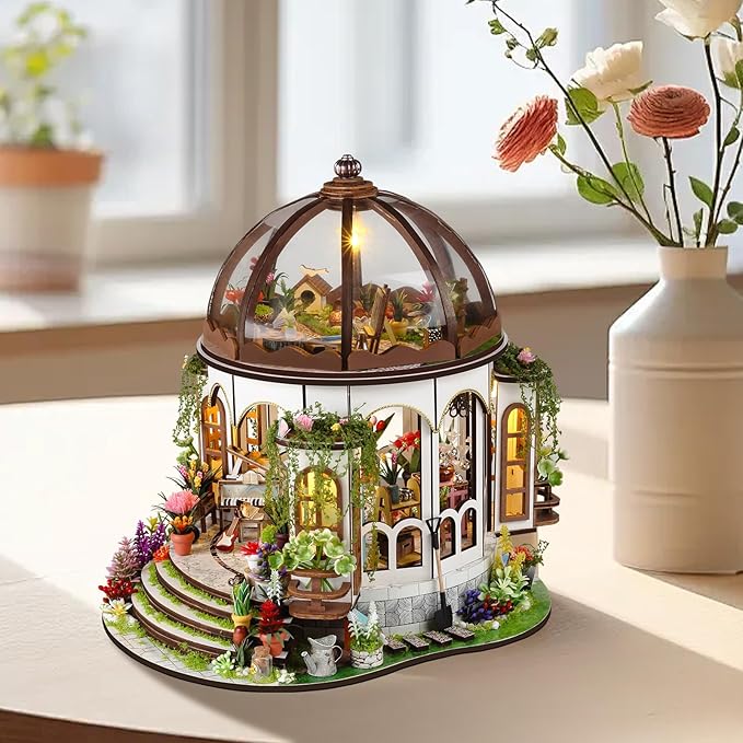 Foyucool 2025 New DIY Miniature House Kit, Dollhouse Kit with LED Light, Mini House Building Kits for for Adult to Building, Christmas Home Decorations Gifts for Friends, Castle Flower House