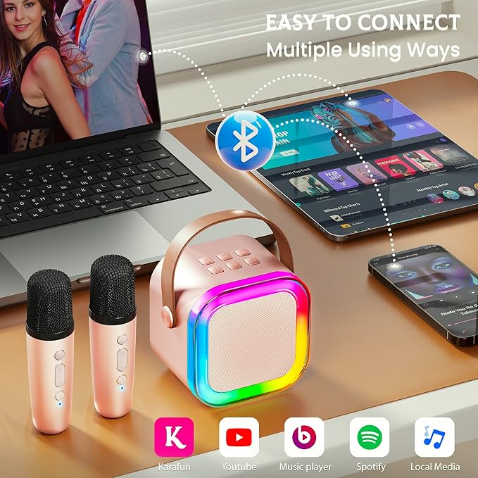 Karaoke Machine for Kids, 2026 TOP Toys Birthday Gifts Ideas for Girls Ages 4, 5, 6, 7, 8, 9, 10, 12+ Years Old, Portable Mini MP3 Player with 2 Wireless Mics for Party