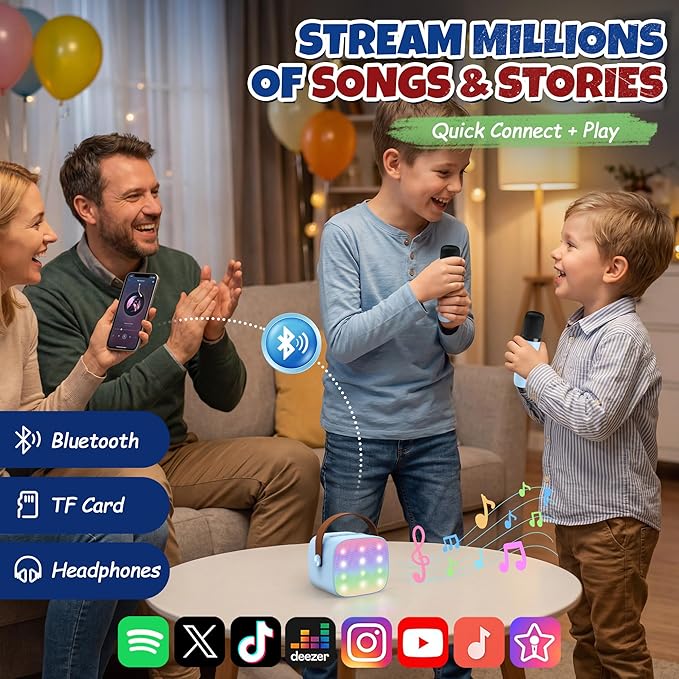 Karaoke Machine for Kids, Portable Mini Speaker with 2 Wireless Microphones, 2026 Top Birthday Toys Gifts for Boys Girls 3, 4, 5, 6, 7, 8, 9, 10, 11, 12+ Years Old Grandkids Family Party (Blue)