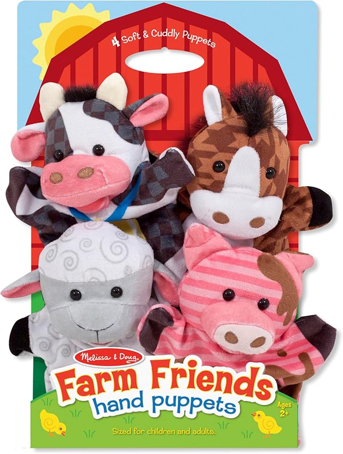 Melissa & Doug Farm Friends Hand Puppets (Set of 4) - Cow, Horse, Sheep, and Pig