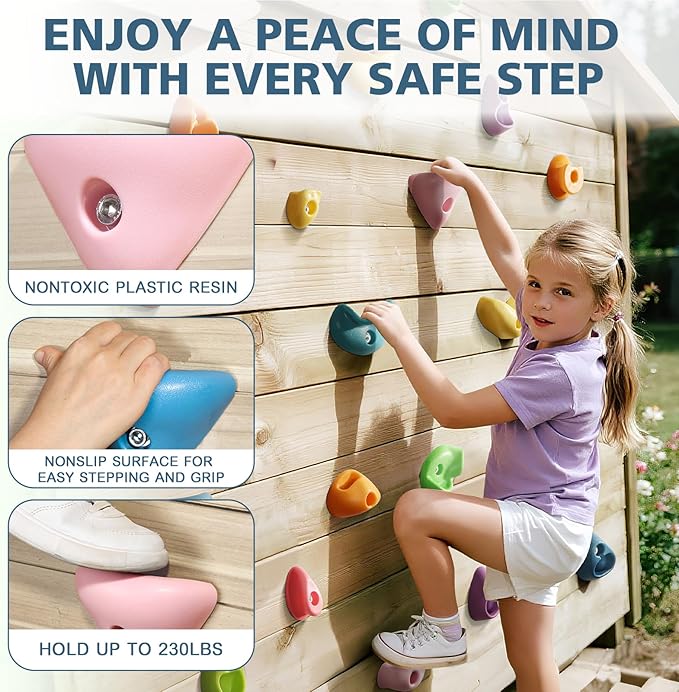 TOPNEW 32 Rock Climbing Holds Multi Size for Kids, Adult Rock Wall Holds Climbing Rock Wall Grips for Indoor and Outdoor Playground Play Set