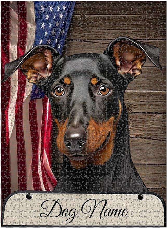 Custom Wooden Jigsaw Puzzles with Your Dog's Name on Manchester Terrier Art Print - 300 500 1000PCS Puzzles Game and Home Wall Decor