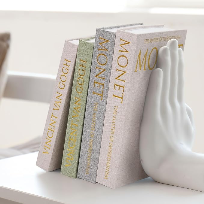 Faux Book Box Storage Set 2-Pack, Linen Beige | Decorative organizer for bookshelf coffee table, eco-friendly odor-free lightweight, sturdy cardboard