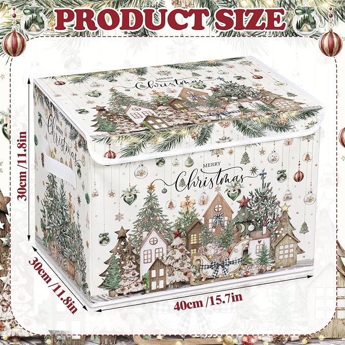 Briwooody Neutral Christmas Storage Bin with Lid and Carrying Handle Christmas Tree Foldable Storage Box Large Xmas Decorative Collapsible Container Basket for Organizing Closet Home Bedroom Gift