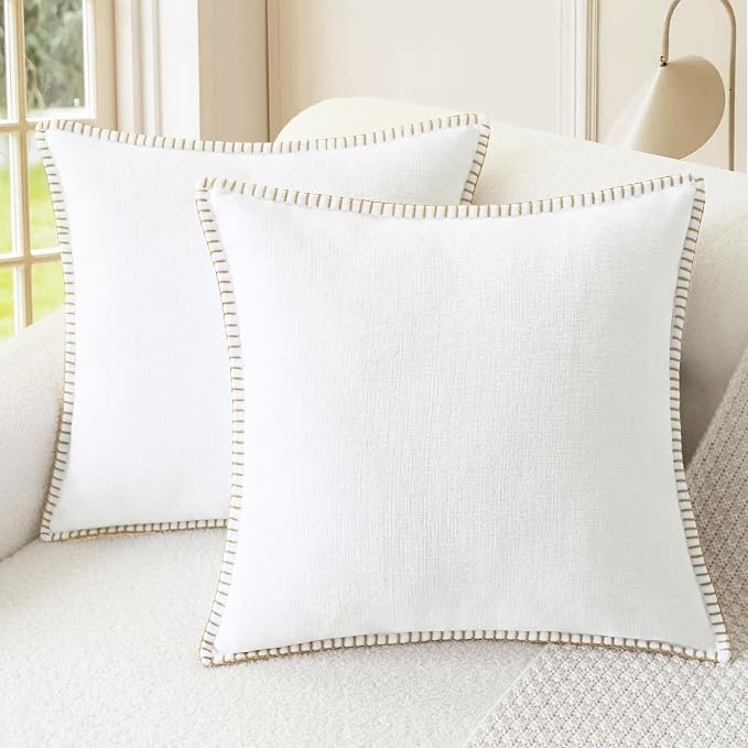 CaliTime Decorative Couch Throw Pillow Covers 16 X 16 Inches True White | Pack of 2, Cozy Chenille Cushion Cases, Cotton Thread Stitching Edges, for Sofa Bed Living Room Farmhouse
