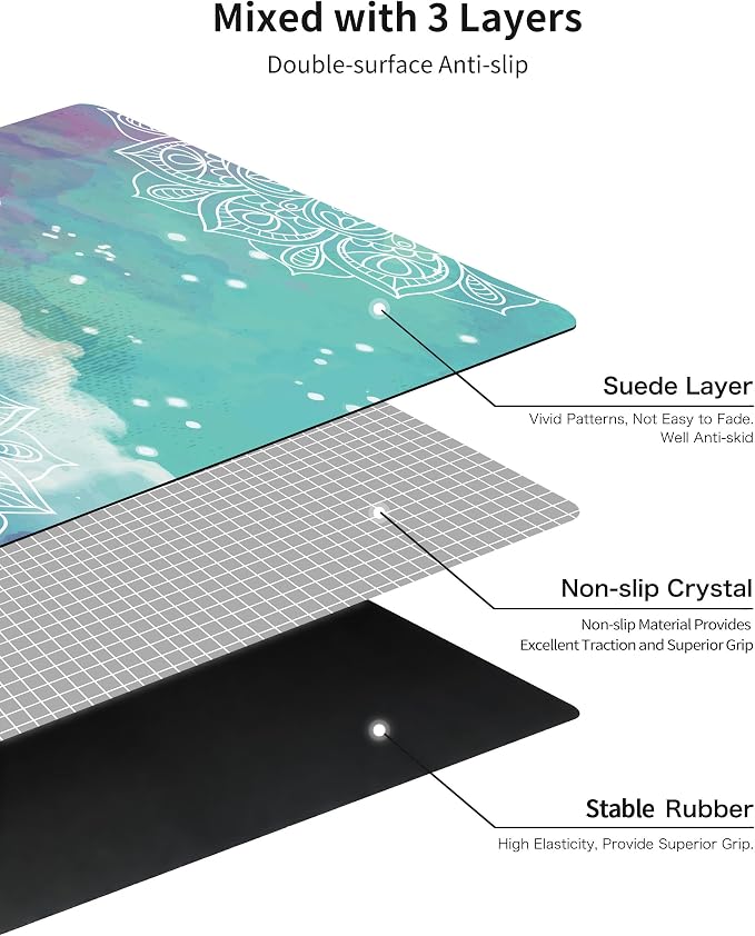 nuveti Printed Travel Yoga Mat-1/16 Inch Thick Non Slip Fitness Workout Mat with Carrying Bag, Foldable Lightweight Suede & Natural Rubber Yoga Mat for Yoga Pilates and Fitness 72" L x 24" W x 1.5mm