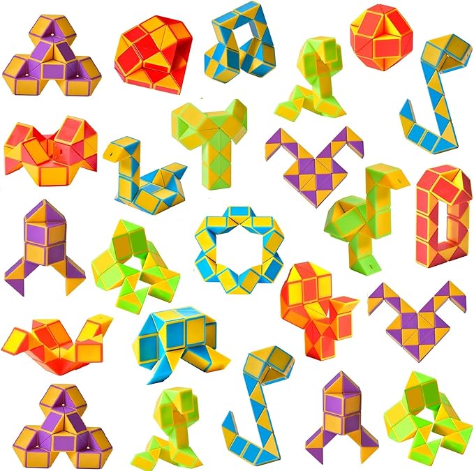 Ganowo 24 Pack Fidget Snake Cube, Mini Twist Puzzle Party Bag Fillers Bulk Toys for Kids Teens Birthday Stocking Stuffers Party Favors Supplies Goodie Bags Fillers (Yellow)