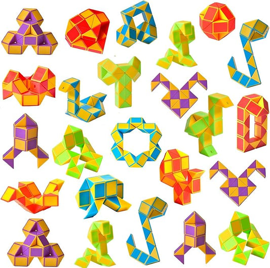 Ganowo 24 Pack Fidget Snake Cube, Mini Twist Puzzle Party Bag Fillers Bulk Toys for Kids Teens Birthday Stocking Stuffers Party Favors Supplies Goodie Bags Fillers (Yellow)