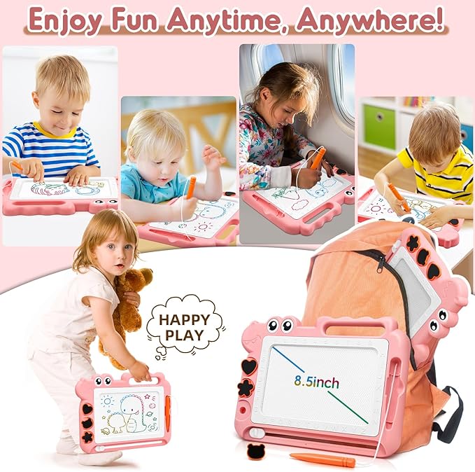 AiTuiTui Magnetic Drawing Board Toddler Toys Gift for 2 3 Year Old Girls Boys, Sketch Writing Doodle Pad Age 2-4 Travel Games, Educational Learning Kids Toys for Toddlers Birthday (Pink)