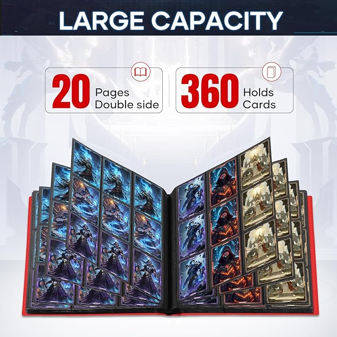 Trading Card Binder 9 Pocket, 360 Pockets Collectible Trading Card Album, Sports Card Binder for Standard Cards, Side Loading Card Folder for MTG Sports Baseball TCG Football Basketball Cards Red