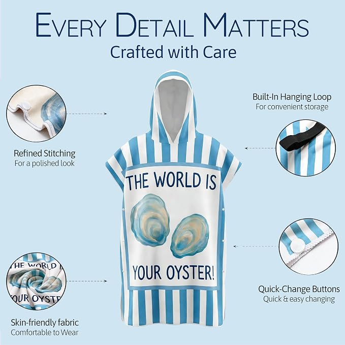 Beach Cover Ups Poncho Adult Cruise Oversized Microfiber Surf Towel Robe Microfiber Swim Parka Suit Towel Coverup, Hooded Robe, Oster Blue