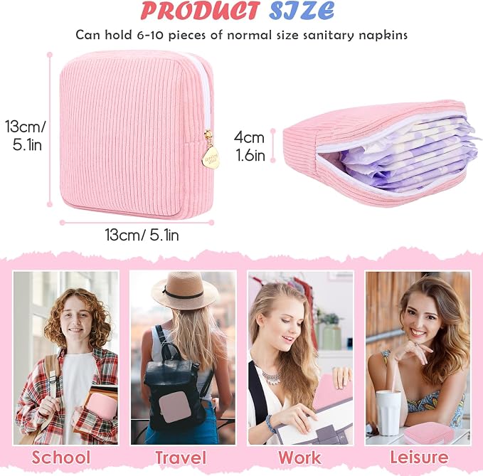 22 PCS First Period Starter Kit Gift for Teen Girls Period Bags for Teen Tweens Girls with Corduroy Sanitary Pad Storage Bag, Wipes, Menstrual Tracker, Disposal Pouches and More (Pink)