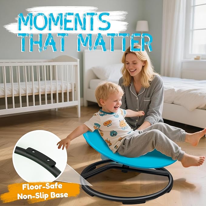 Spinning Chair for Autistic Kids – Sensory Spinning Toy, Spin Chair for Kids Autism, Sensory Swivel Seat for Balance, Coordination, Focus & ADHD Support, Autism Sensory Products (Blue)