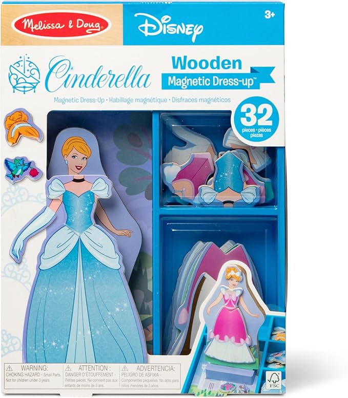 Melissa & Doug Disney Princess Cinderella Magnetic Dress-Up Wooden Doll Pretend Play Set (30+ pcs)