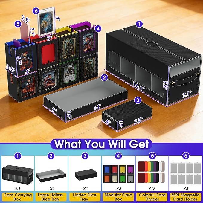 Cortile MTG Deck Box with Playmat Storage Box, Commander Deck Box with 8-Deck Modular Card Case & Dice Tray Hold 1040+ Double-Sleeved Cards, Strong Magnetic Card Deck Case for TCG/EDH, Multicolour