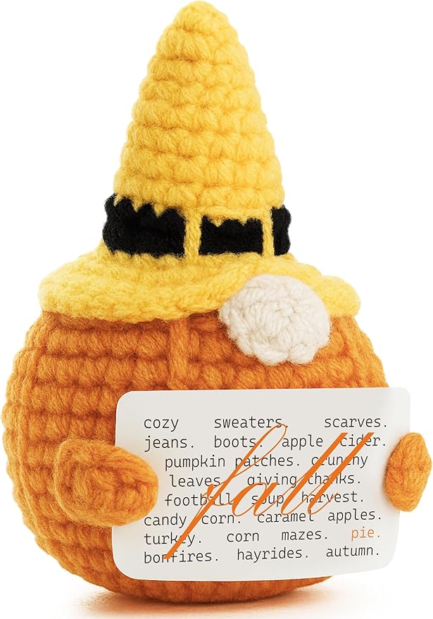 Fall Pumpkin Gnome Decor, Halloween Witch Hat Design, Features Cozy Autumn Elements Like Sweaters & Apple Cider, Perfect Handmade Crochet Plush for Thanksgiving Warm Harvest Vibes Display