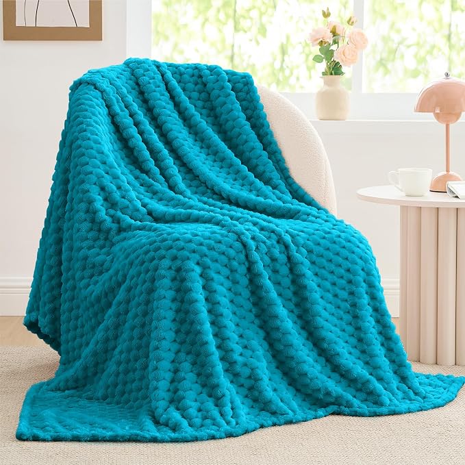 BEDELITE Jewel Blue Throw Blanket for Couch, Soft Gifts for Women, 50 * 60 | 3D Jacquard Decorative Fleece Blanket, Super Soft Plush Throws, Cute Birthday Gift for Women & Men, Suitable for All Seasons
