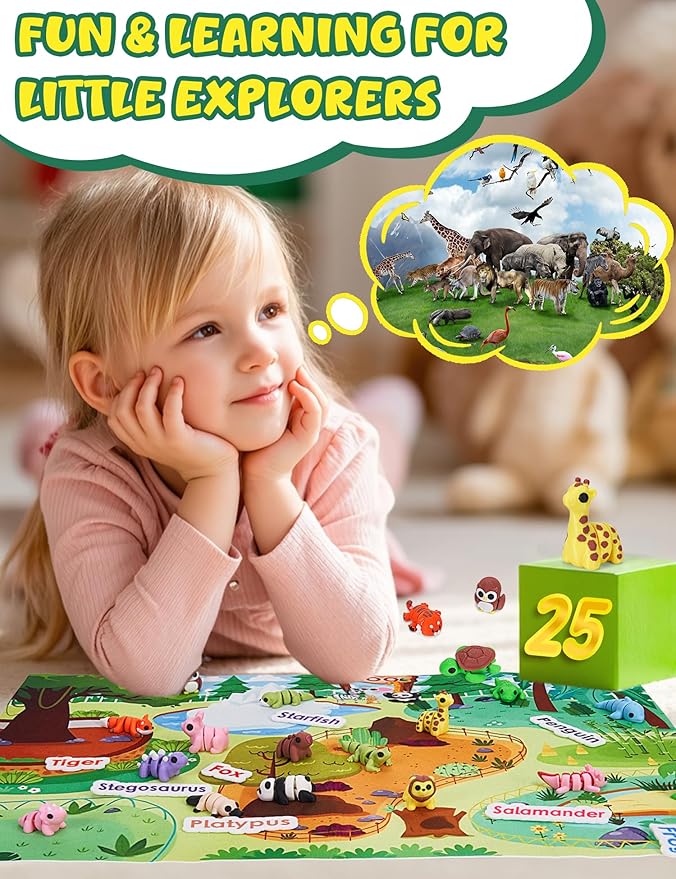 SHUWND MINI 3D Printed Zoo Animals Felt Story Board Set, 25Pcs Jungle Animals Toys, Thicker Flannel Board, Preschool Learning Toy, Interactive Storytelling Teaching 3D Printed Toys Play Activity Kits