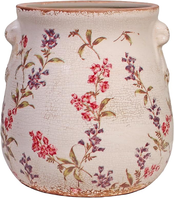 Xiaan Jiaju 6.7" French Country Ceramic Plant Pot with Drainage Hole | Vintage Ice Crackle Planter, Decorative Vase or Kitchen Utensil Holder, Rustic Decor for Indoor & Outdoor Home & Garden