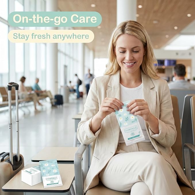 Travel Feminine Hygiene Wipes,50 Pack Feminine Wipes Individually Wrapped,pH-Balanced,Chamomile Extract,Portable,Larger Hygiene Wipes For Women To Give Friends Homeless People