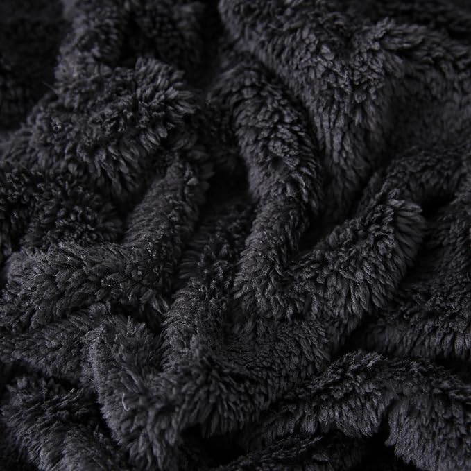 Black Fleece Throw Blanket 108”×90”Checkered Design for Couch Sofa | Super Soft Cozy Plush Microfiber 3D Square Pattern Flannel Blanket for Bed Lightweight for Adults,Women
