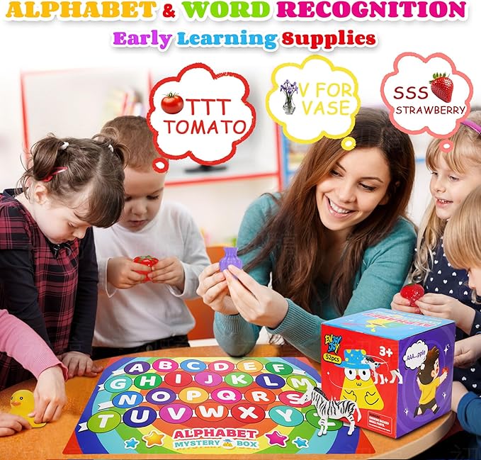 Enjoyjoy Mystery Box - 52 PCS Speech Therapy Materials Alphabet Toys Montessori Sensory, Preschool Learning Sorting Games with Mystery Boxes for Toddlers Ages 3-6, Ideal Christmas Birthday Gifts