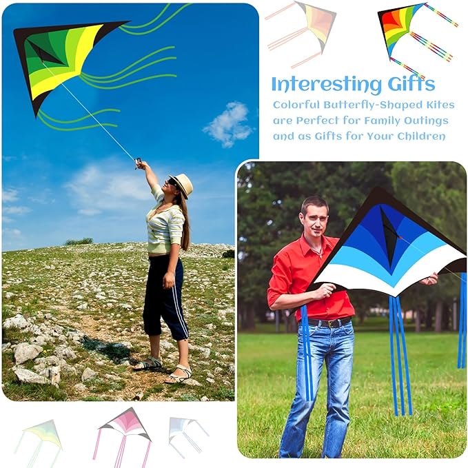 Halloscume Large Delta Kites for Adults Easy to Fly 57.1 Inch with 328.1 ft String Rainbow Beach Delta Kites for Beginner Outdoor Supplies(Multicolor)