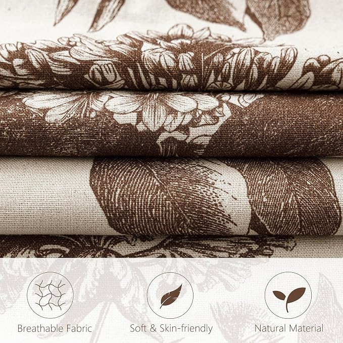 Foindtower Set of 2 Linen Floral Throw Pillow Covers Neutral Vintage Print Decorative Cushion Covers Farmhouse Boho Home Decor for Sofa Chair Couch Bedroom Living Room,18×18 Inch,Dark Brown